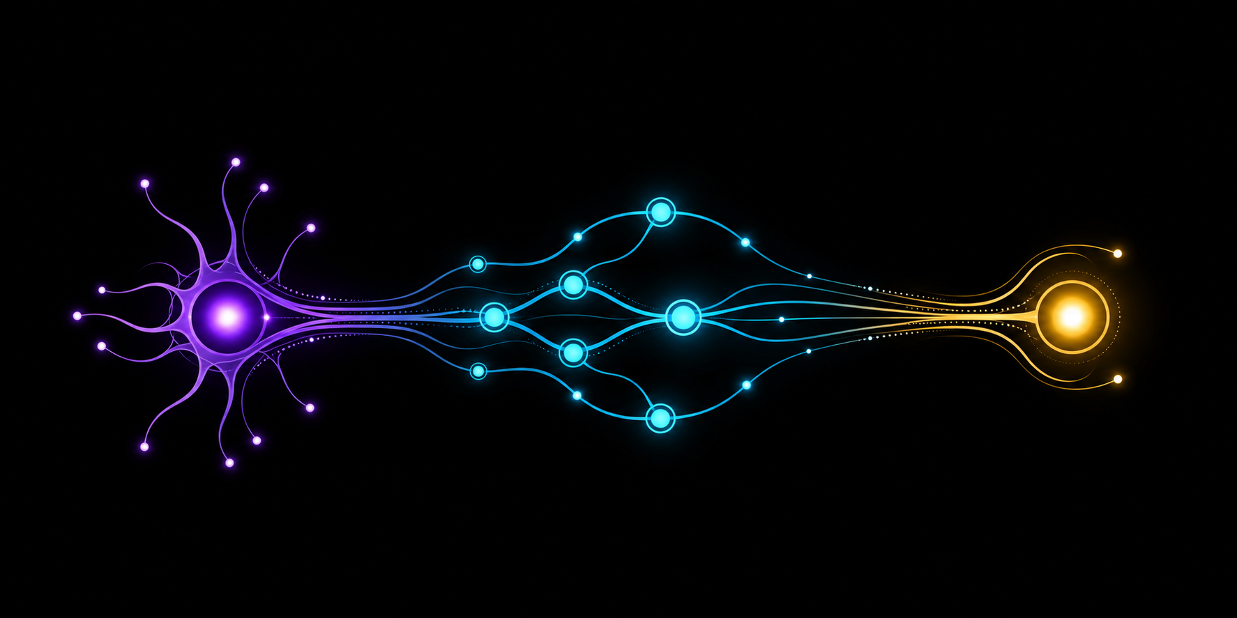 A synaptic pathway connecting purple, cyan and gold signals